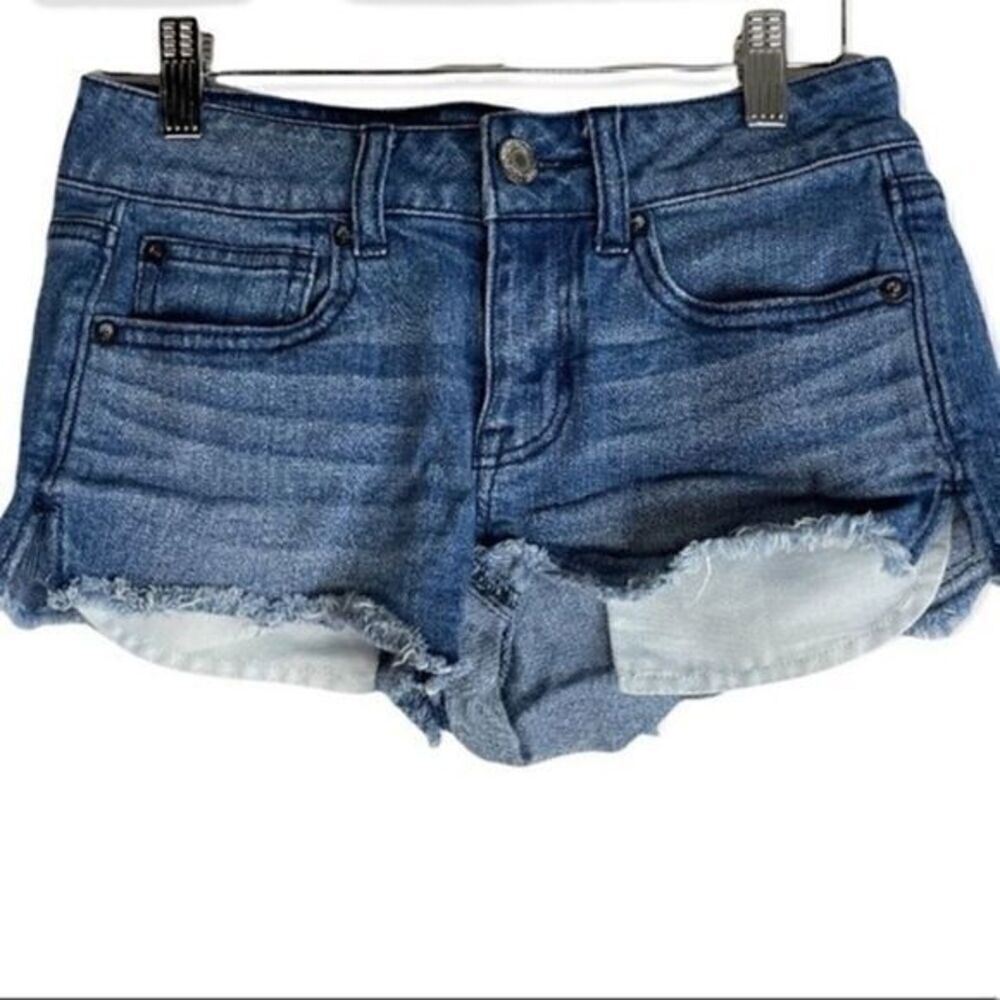 American Eagle Denim Shorts Frayed Raw Hem Stretch Size 2